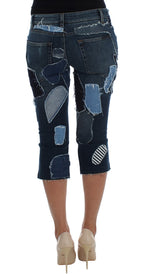 Stretch-Jeans-Shorts im Blue-Patchwork-Design
