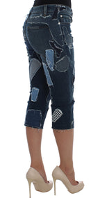 Stretch-Jeans-Shorts im Blue-Patchwork-Design