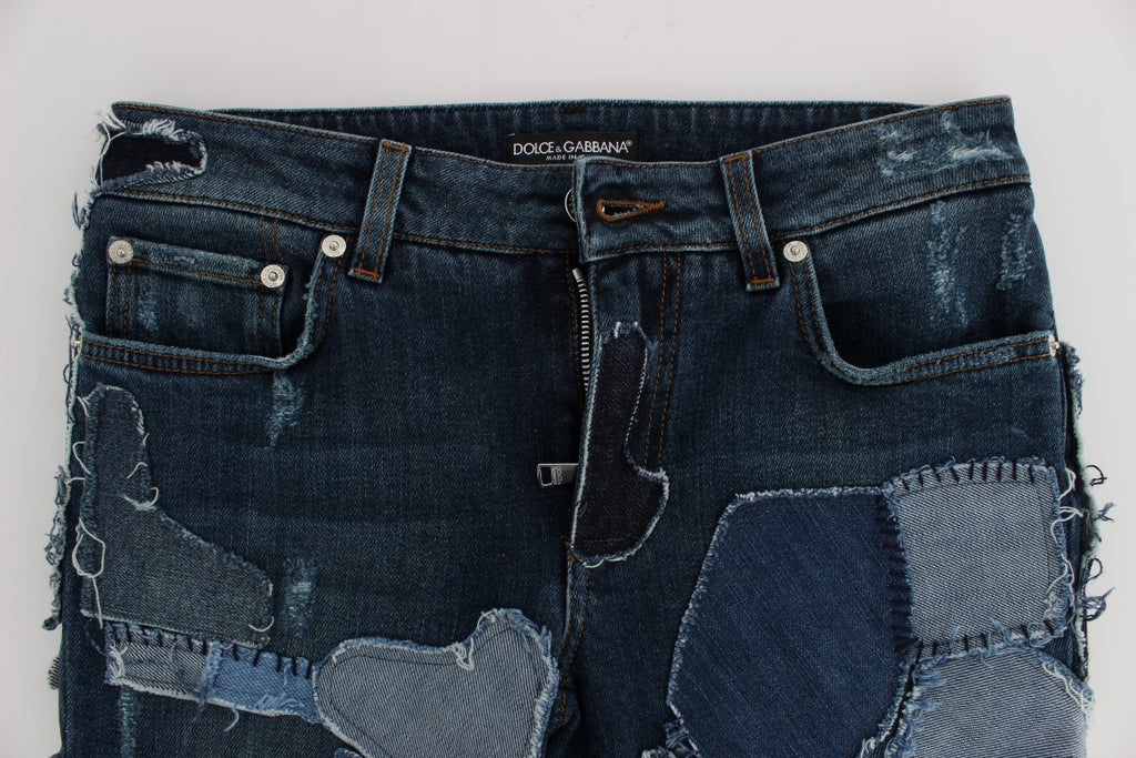 Stretch-Jeans-Shorts im Blue-Patchwork-Design