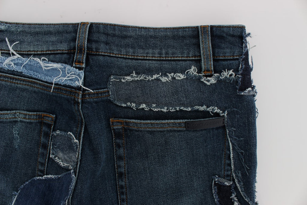 Stretch-Jeans-Shorts im Blue-Patchwork-Design
