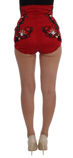 Rote Seidenkristallrosen-Shorts