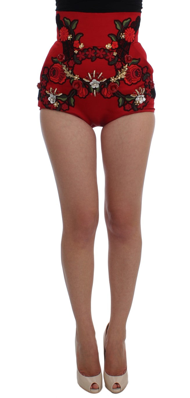 Rote Seidenkristallrosen-Shorts