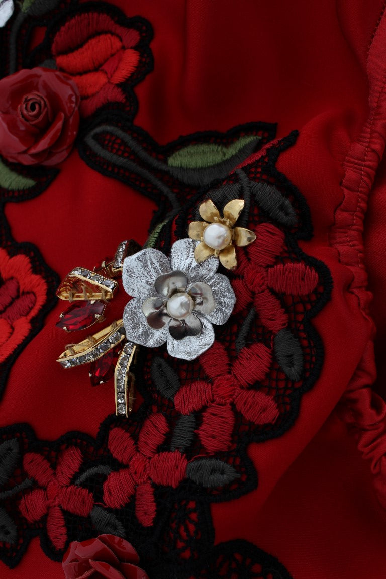Rote Seidenkristallrosen-Shorts