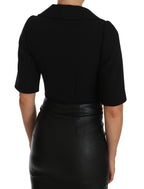 Schwarze kurze taillierte Cropped Blazer Jacke aus Wolle