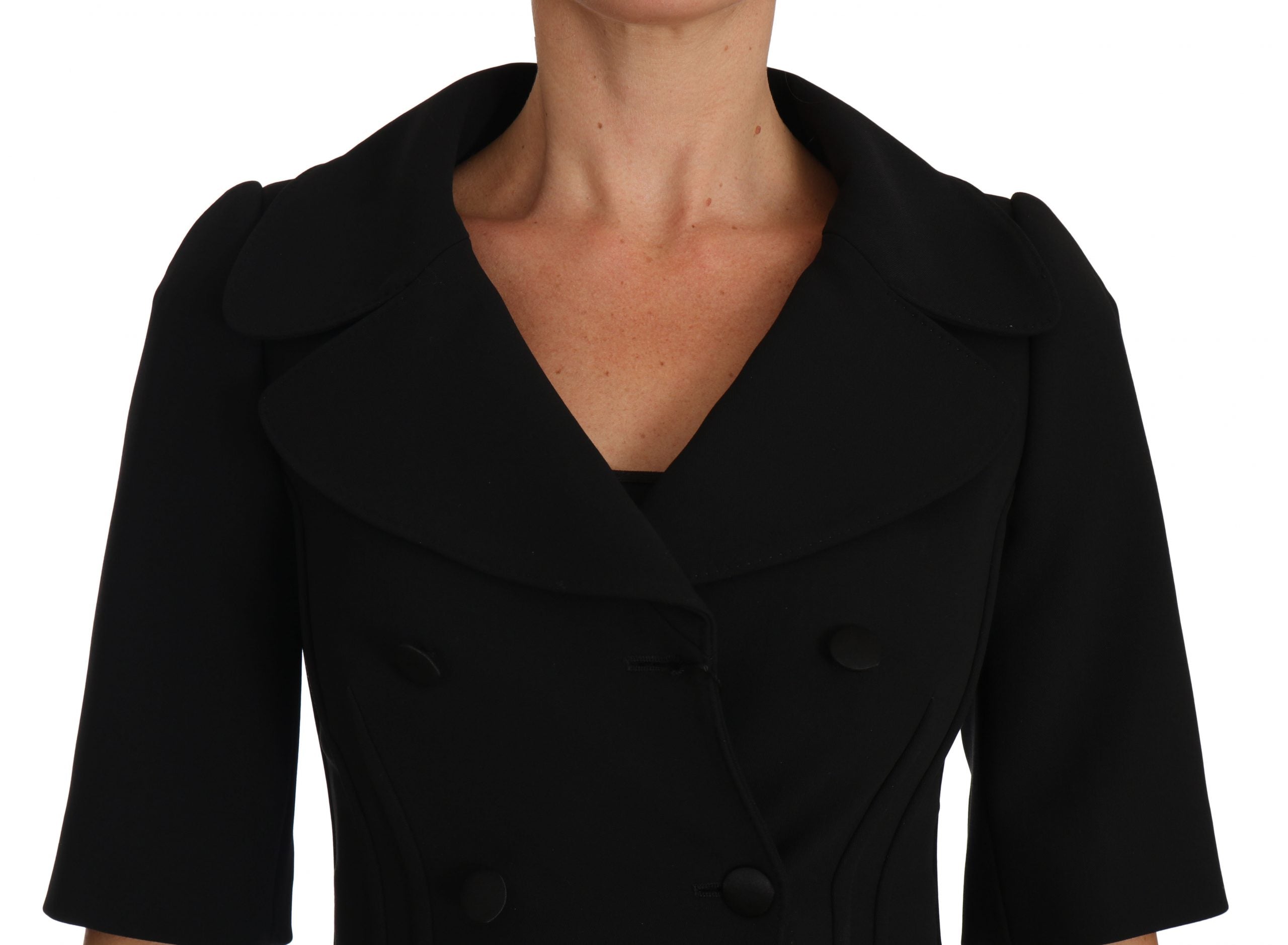 Schwarze kurze taillierte Cropped Blazer Jacke aus Wolle