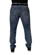 Blue Tattered Cotton Straight Denim Jeans