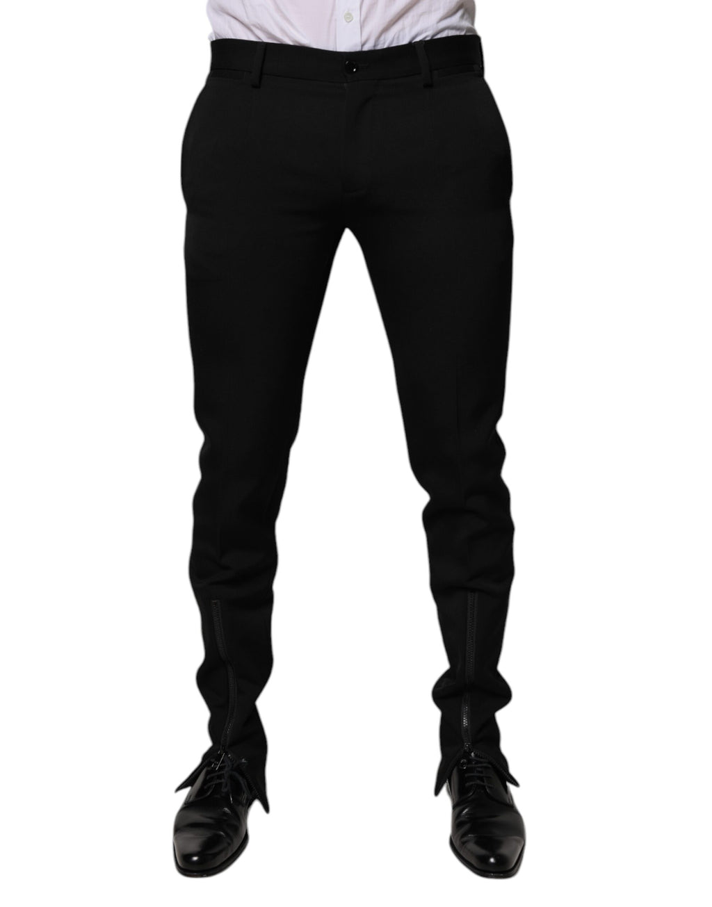 Schwarze, konisch zulaufende Business-Hose aus Wolle