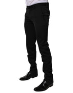 Schwarze, konisch zulaufende Business-Hose aus Wolle