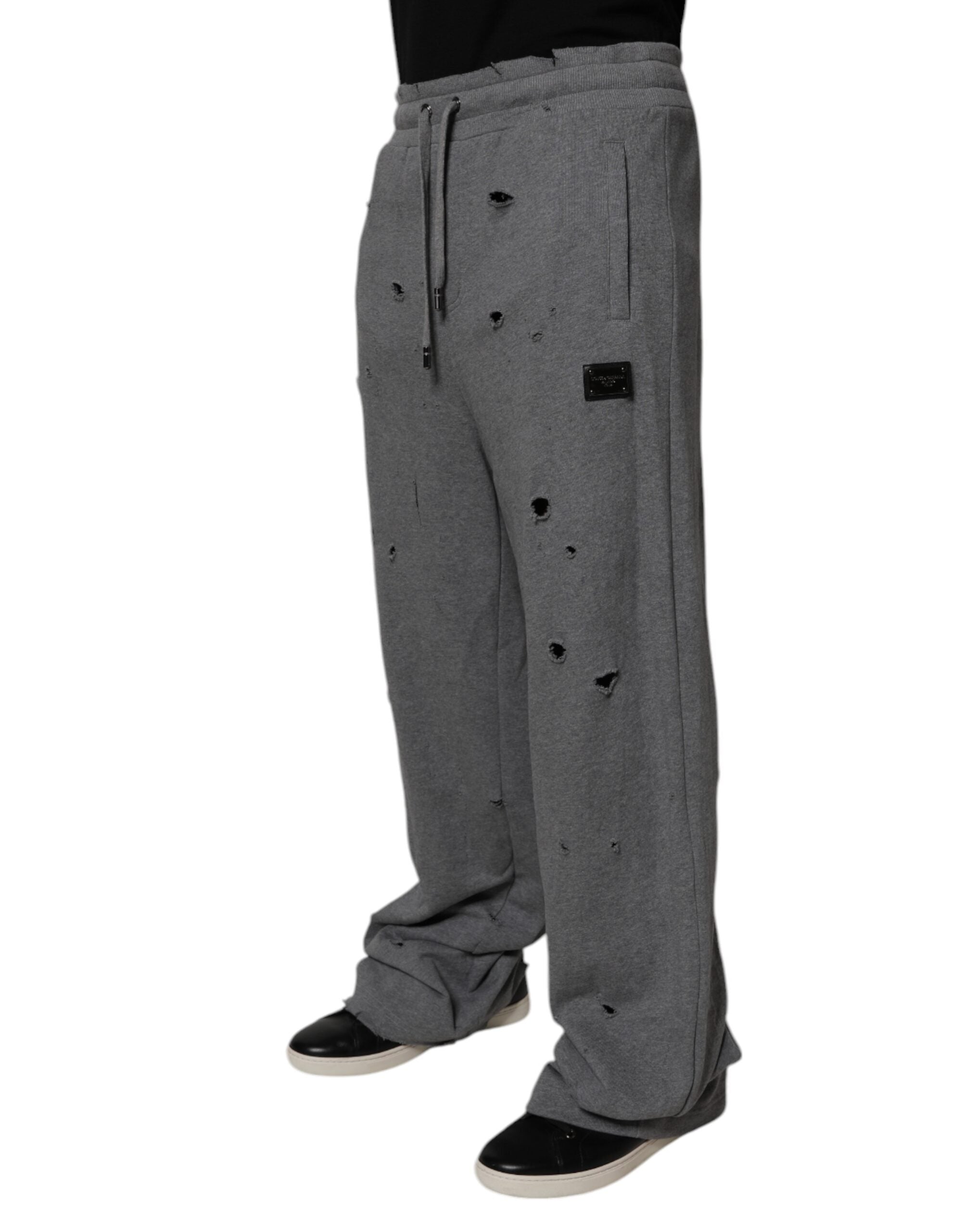 Graue Baumwolle RipStyle Gerade Sweatpants Hose