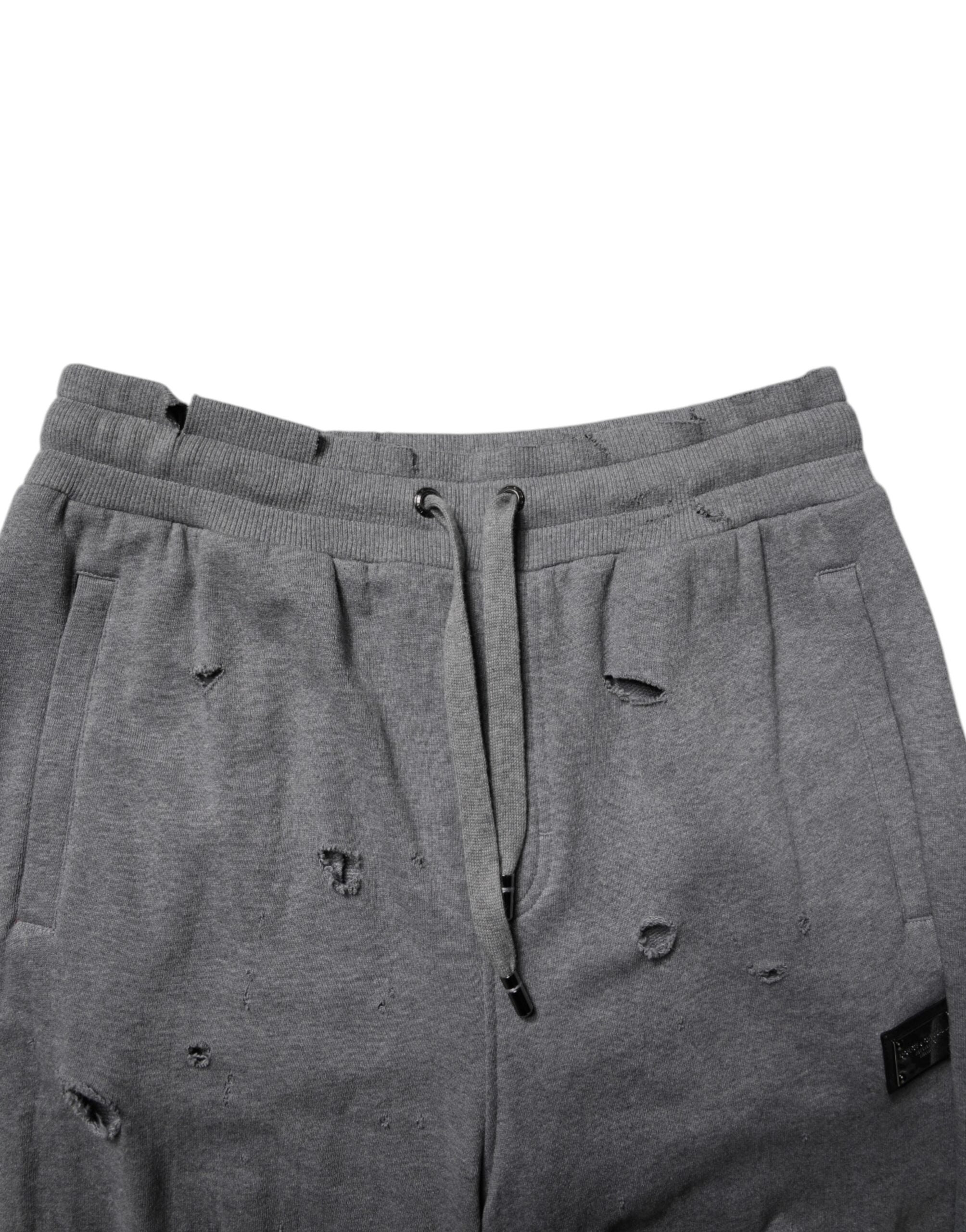 Graue Baumwolle RipStyle Gerade Sweatpants Hose