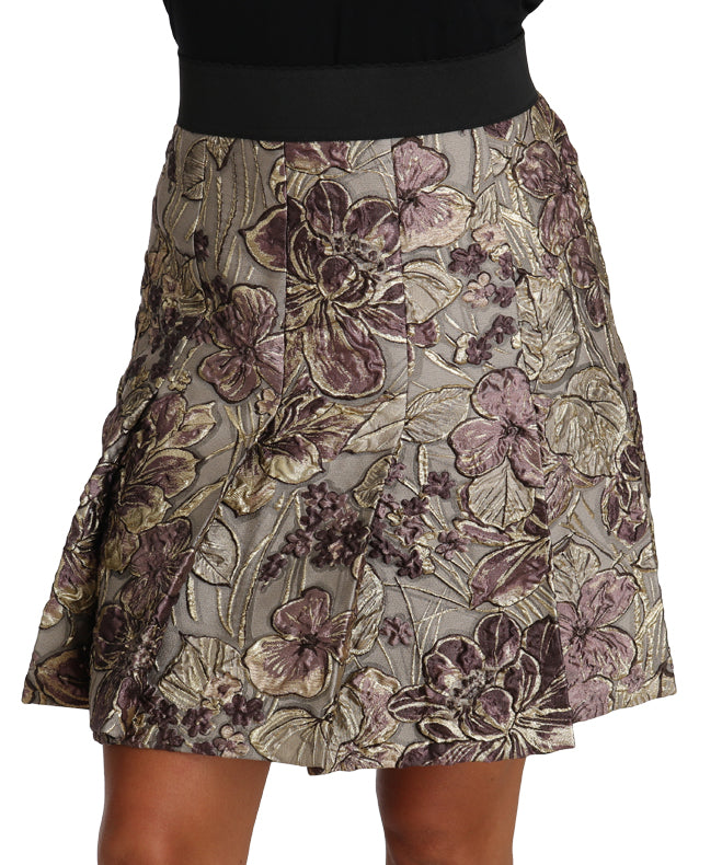 A-Line Mini Floral Print Jacquard Skirt