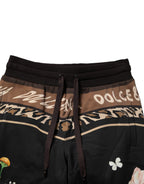 Black Floral Cotton Jogger Sweatpants Pants