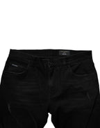 Black Cotton Tattered Skinny Men Denim Jeans