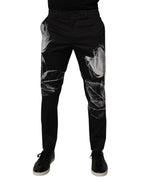 Black Cotton Floral Skinny Dress Pants