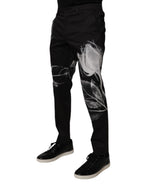 Black Cotton Floral Skinny Dress Pants