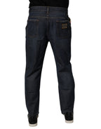 Beige Blue Floral Cotton Men Denim Jeans