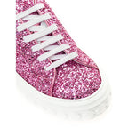 Fuchsia Fabric And Leather Low Top Sneakers