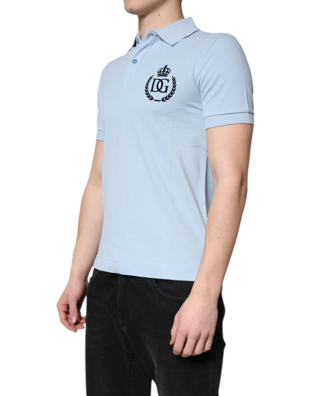 Himmelblaues Baumwoll-Polohemd mit Kragen