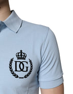 Himmelblaues Baumwoll-Polohemd mit Kragen