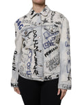 Hellblaue Jeansjacke mit Graffiti-Knopfleiste