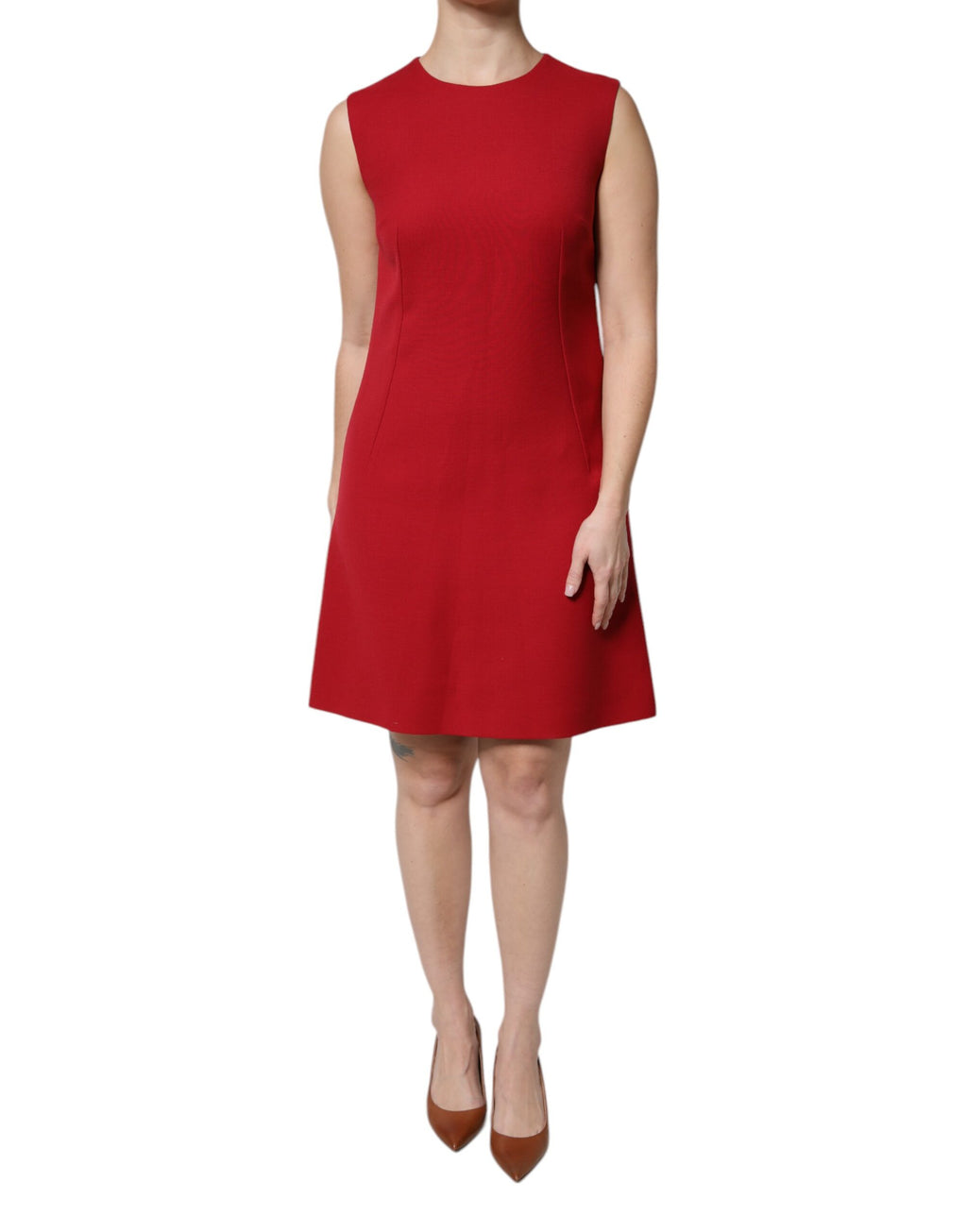 Rotes ärmelloses A-Linien-Kleid in Knielänge aus Wolle