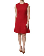Rotes ärmelloses A-Linien-Kleid in Knielänge aus Wolle