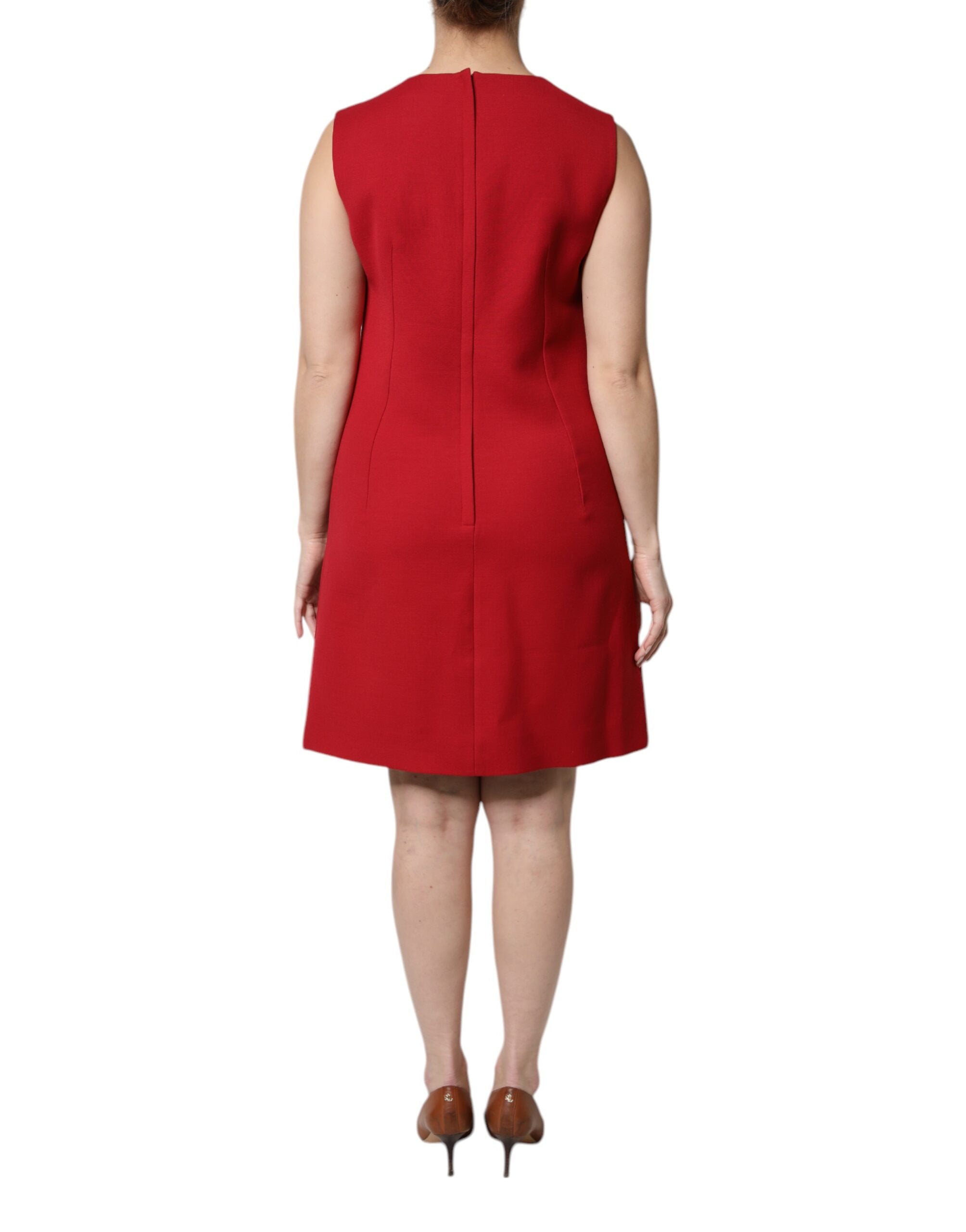 Rotes ärmelloses A-Linien-Kleid in Knielänge aus Wolle