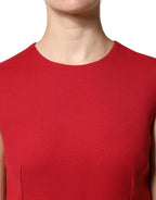 Rotes ärmelloses A-Linien-Kleid in Knielänge aus Wolle
