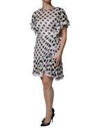 Weißes A-Linien-Kleid aus Seidenmischung mit Polka Dots