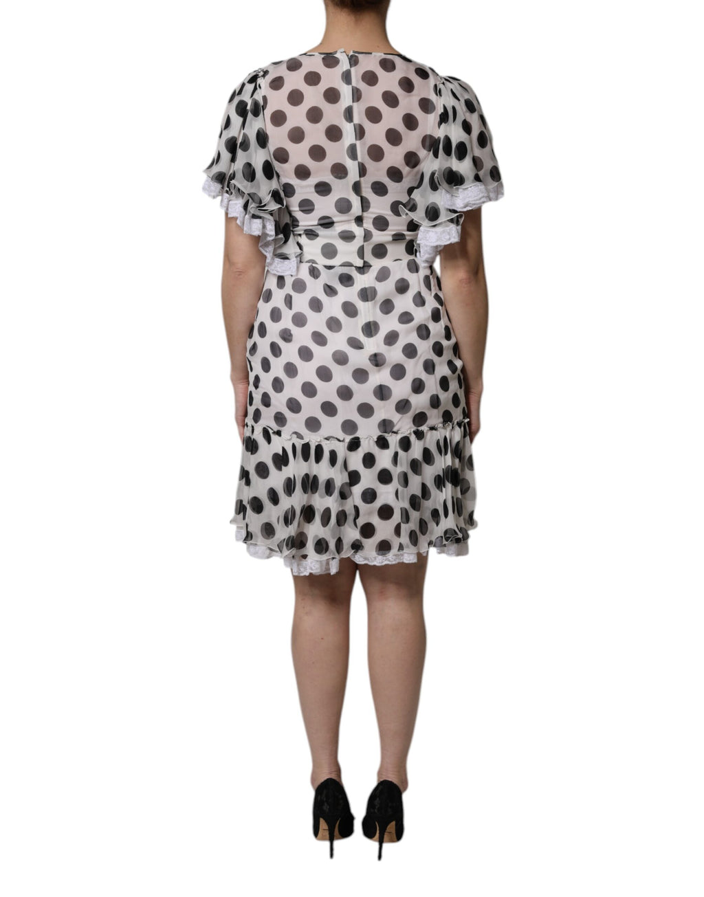 Weißes A-Linien-Kleid aus Seidenmischung mit Polka Dots