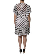 Weißes A-Linien-Kleid aus Seidenmischung mit Polka Dots