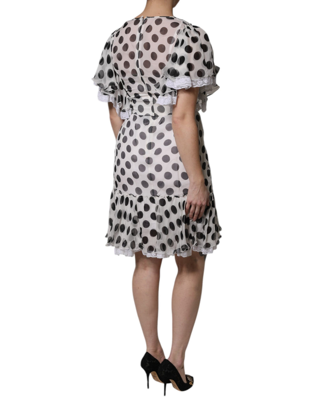 Weißes A-Linien-Kleid aus Seidenmischung mit Polka Dots