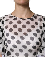 Weißes A-Linien-Kleid aus Seidenmischung mit Polka Dots