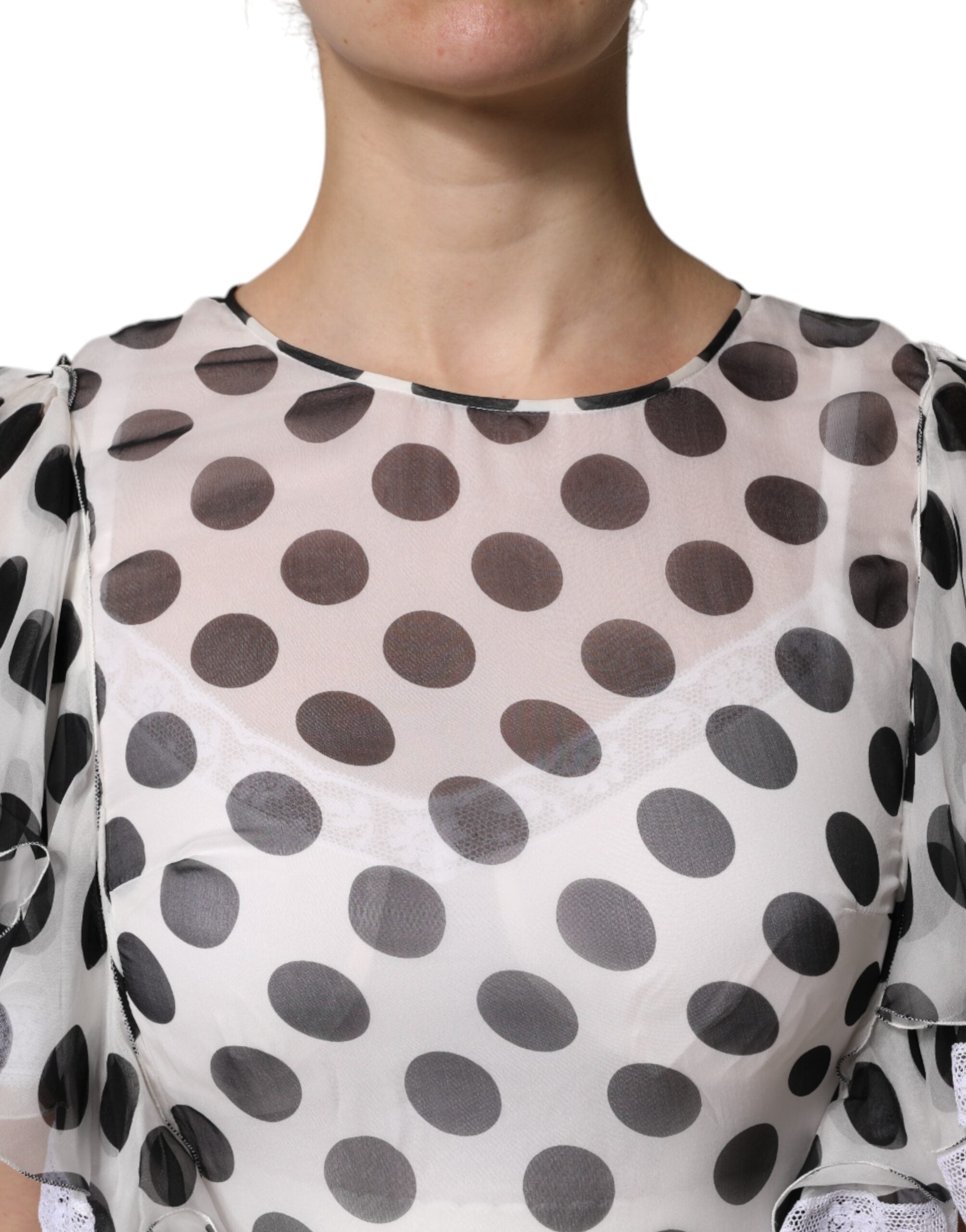 Weißes A-Linien-Kleid aus Seidenmischung mit Polka Dots