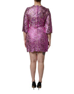 Metallic fuchsia geblümtes Mini-Scheidenkleid