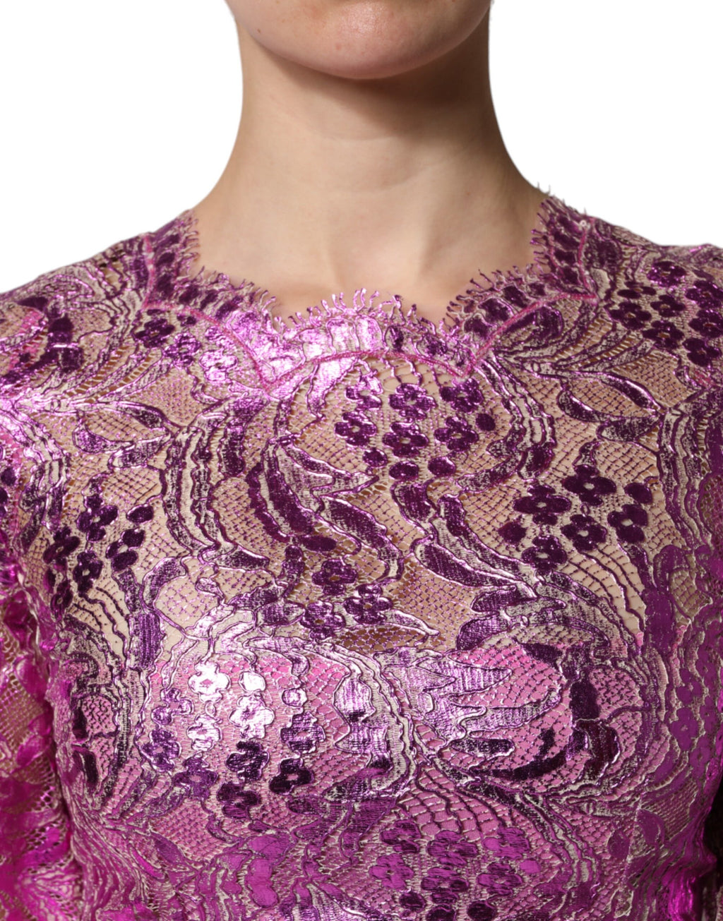 Metallic fuchsia geblümtes Mini-Scheidenkleid