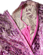 Metallic fuchsia geblümtes Mini-Scheidenkleid