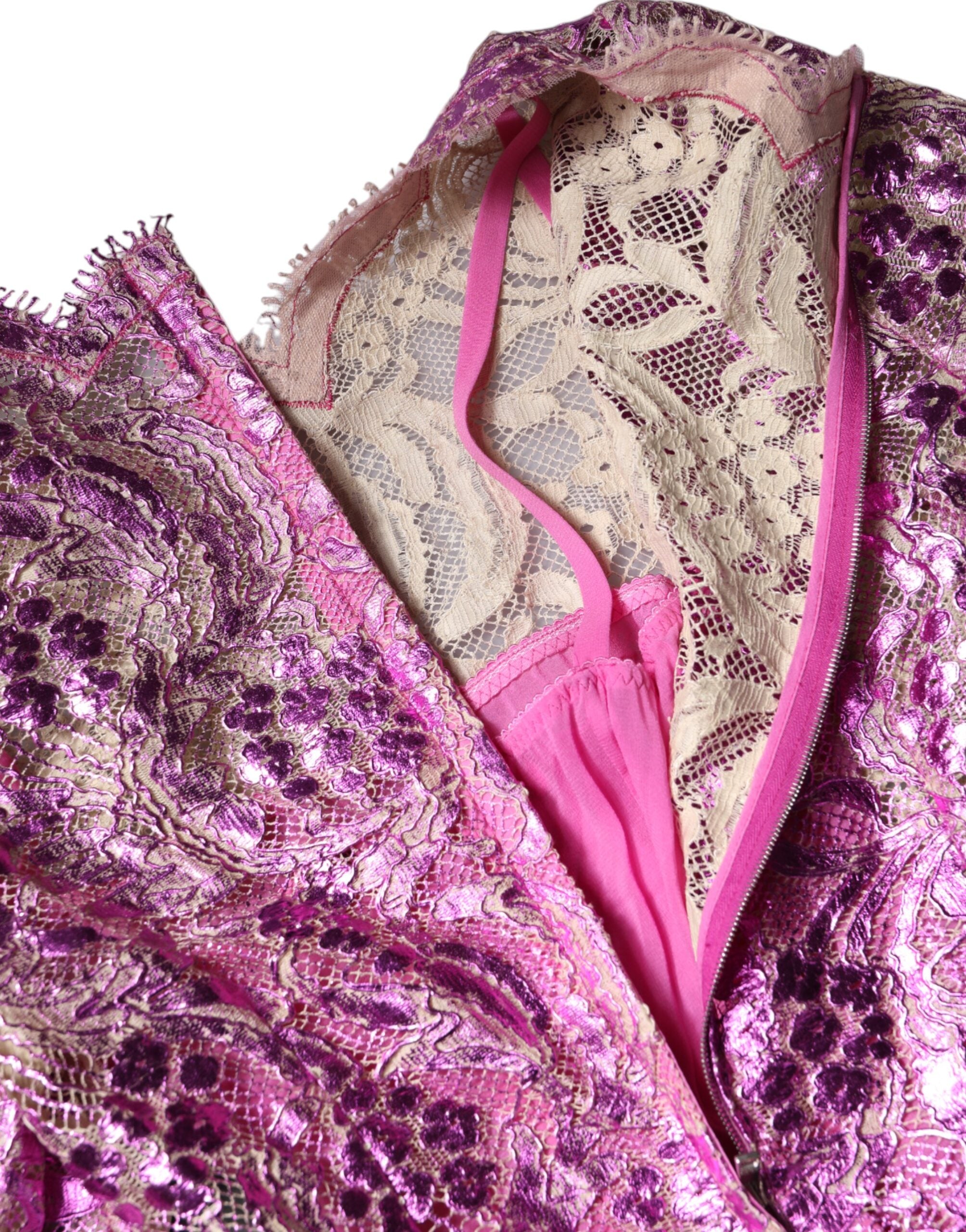 Metallic fuchsia geblümtes Mini-Scheidenkleid