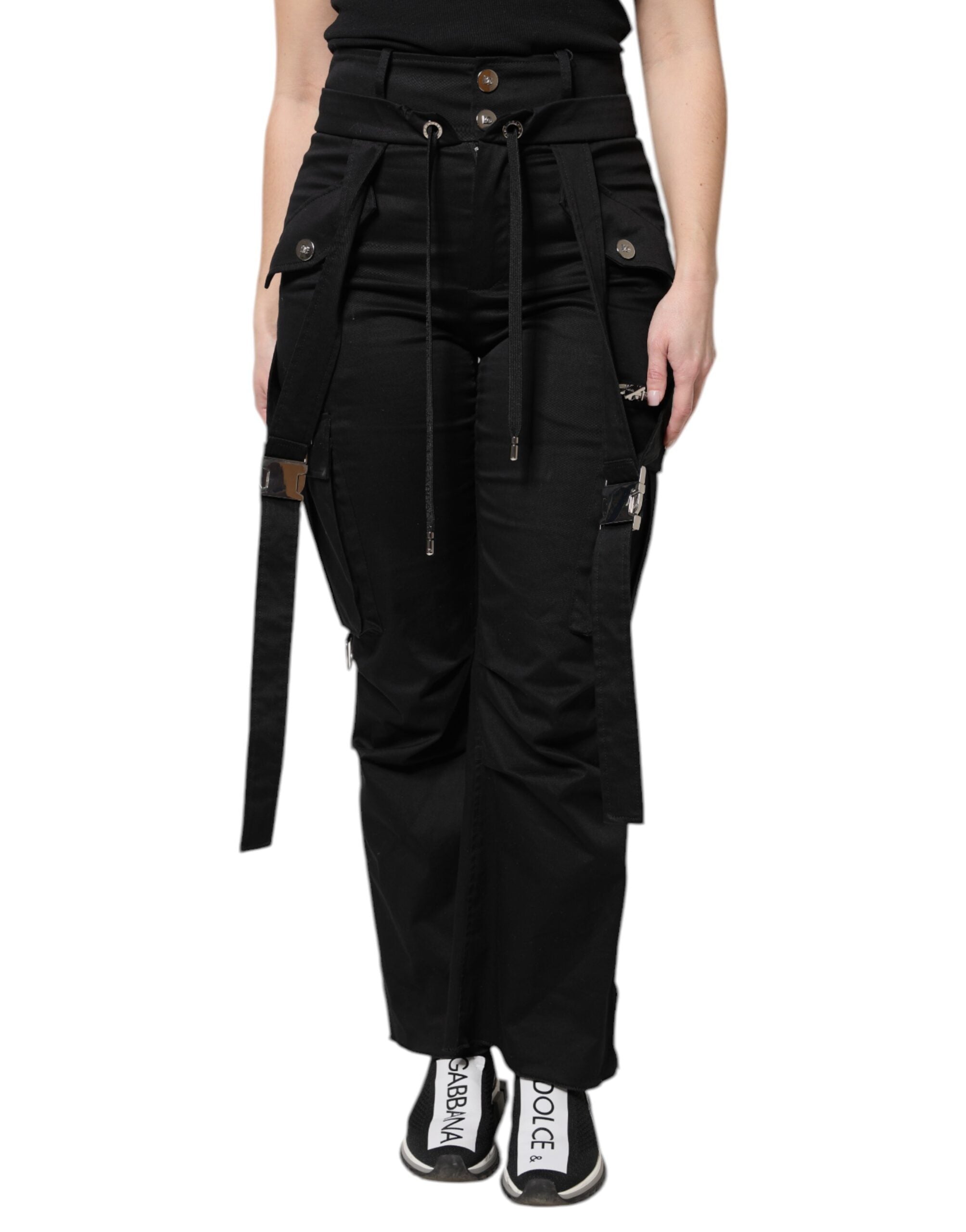 High-Waist Cargo-Hose aus schwarzer Baumwolle