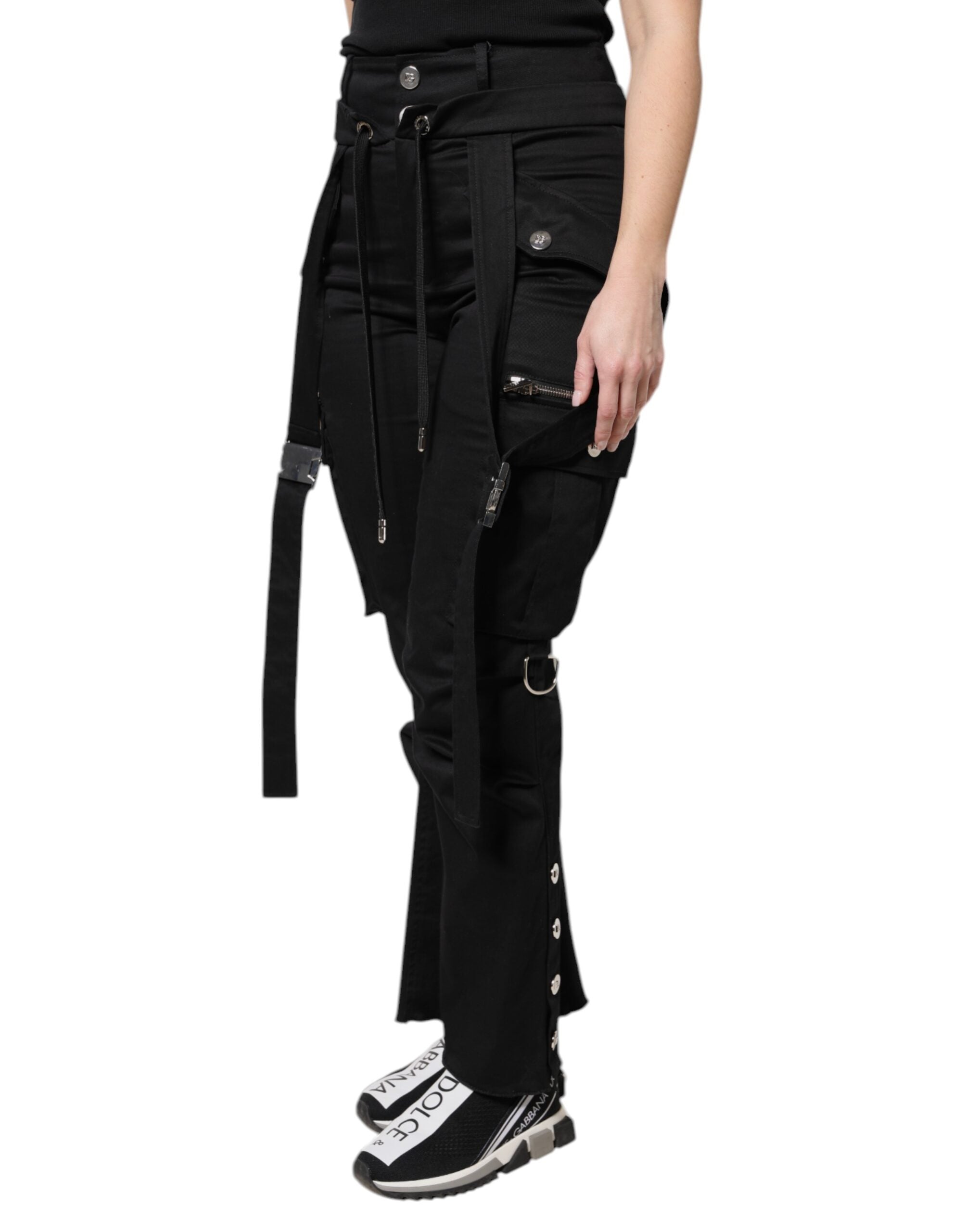 High-Waist Cargo-Hose aus schwarzer Baumwolle