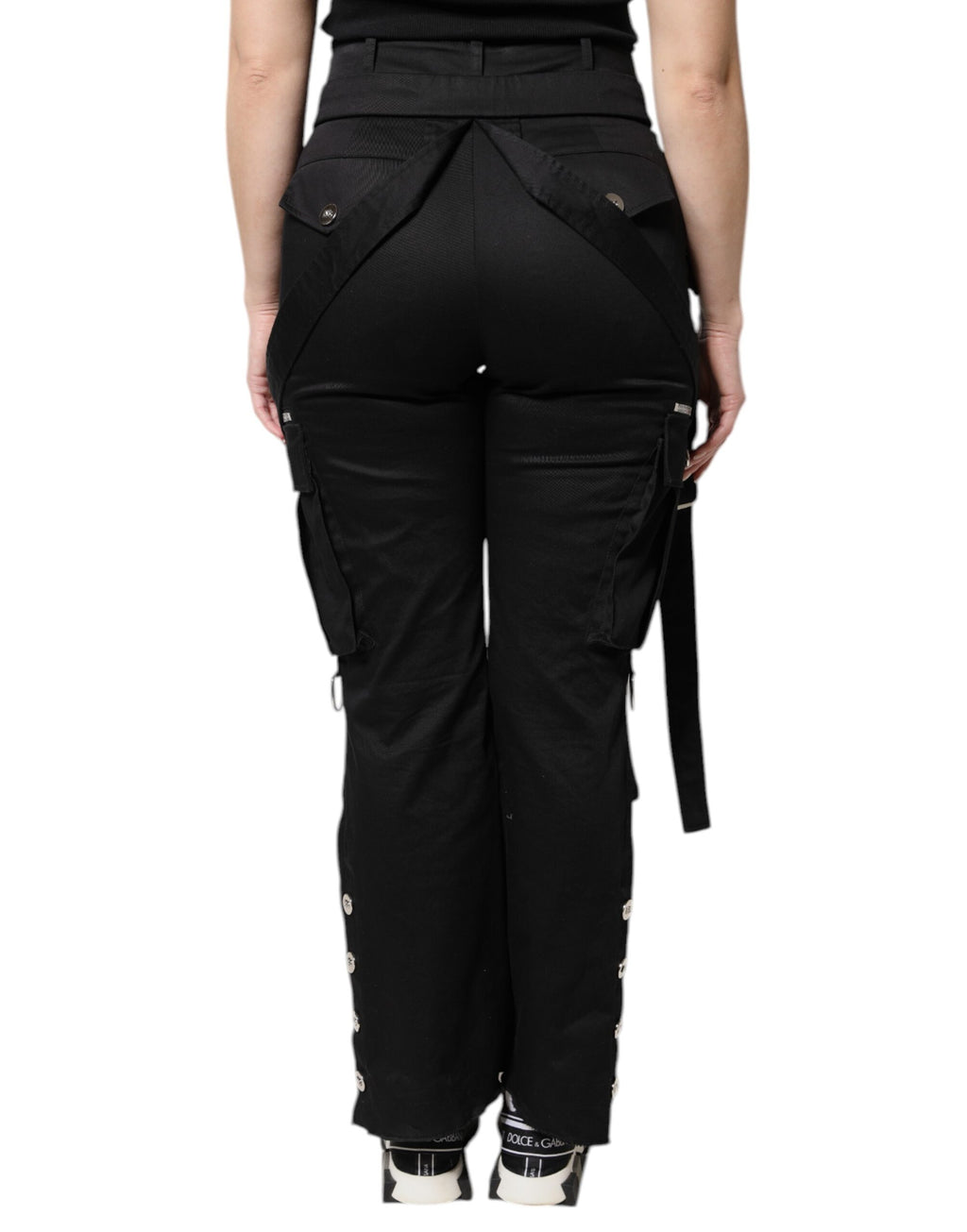 High-Waist Cargo-Hose aus schwarzer Baumwolle