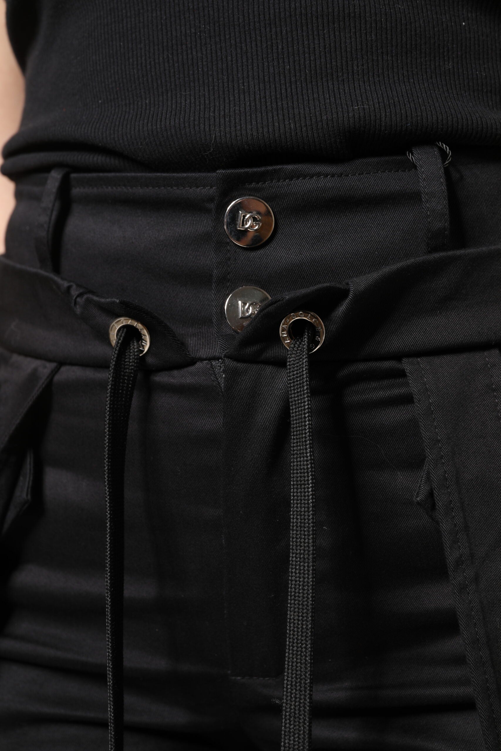 High-Waist Cargo-Hose aus schwarzer Baumwolle