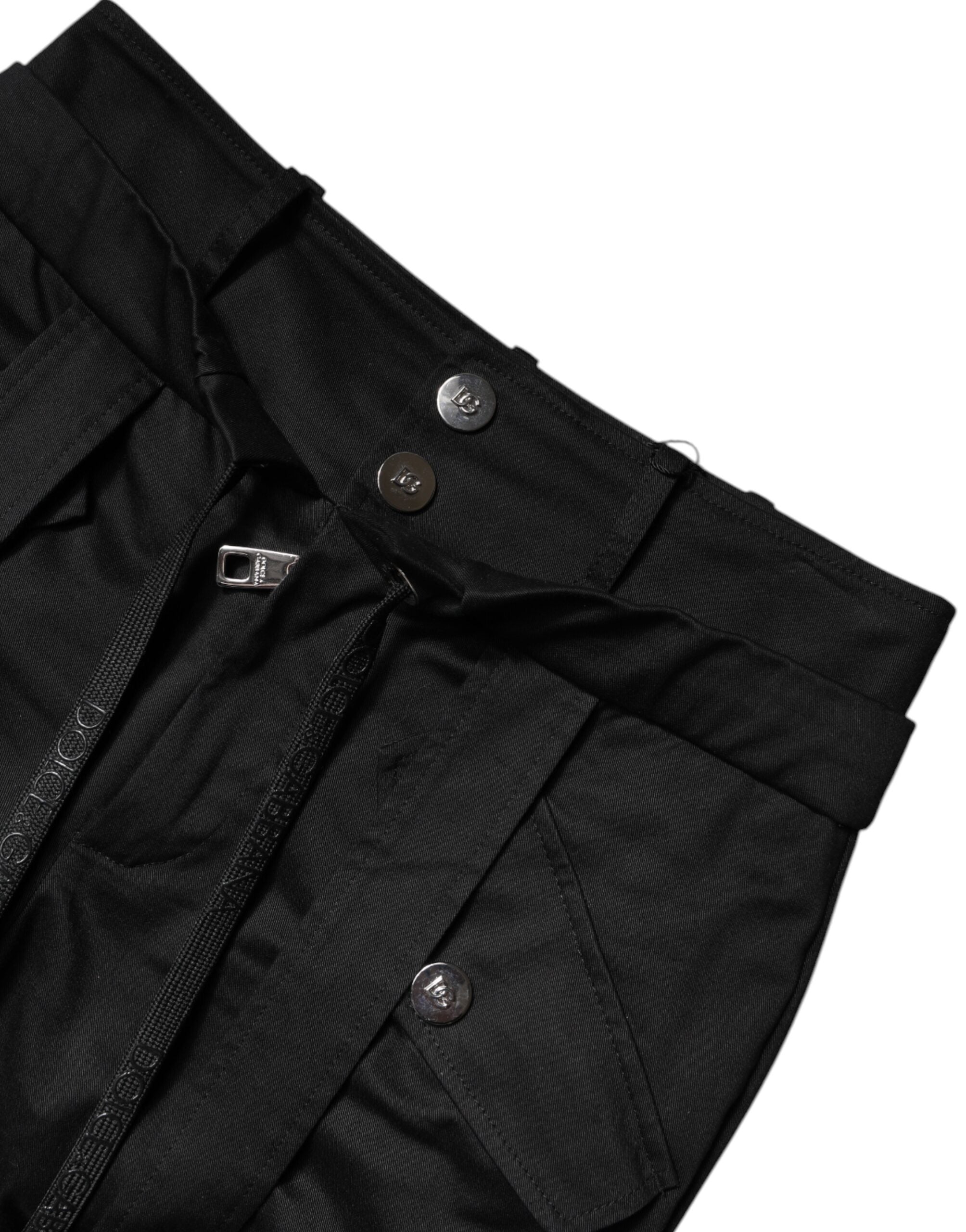 High-Waist Cargo-Hose aus schwarzer Baumwolle