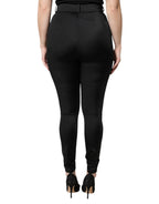 Schwarze High Waist Hose aus Nylon, schmale Passform