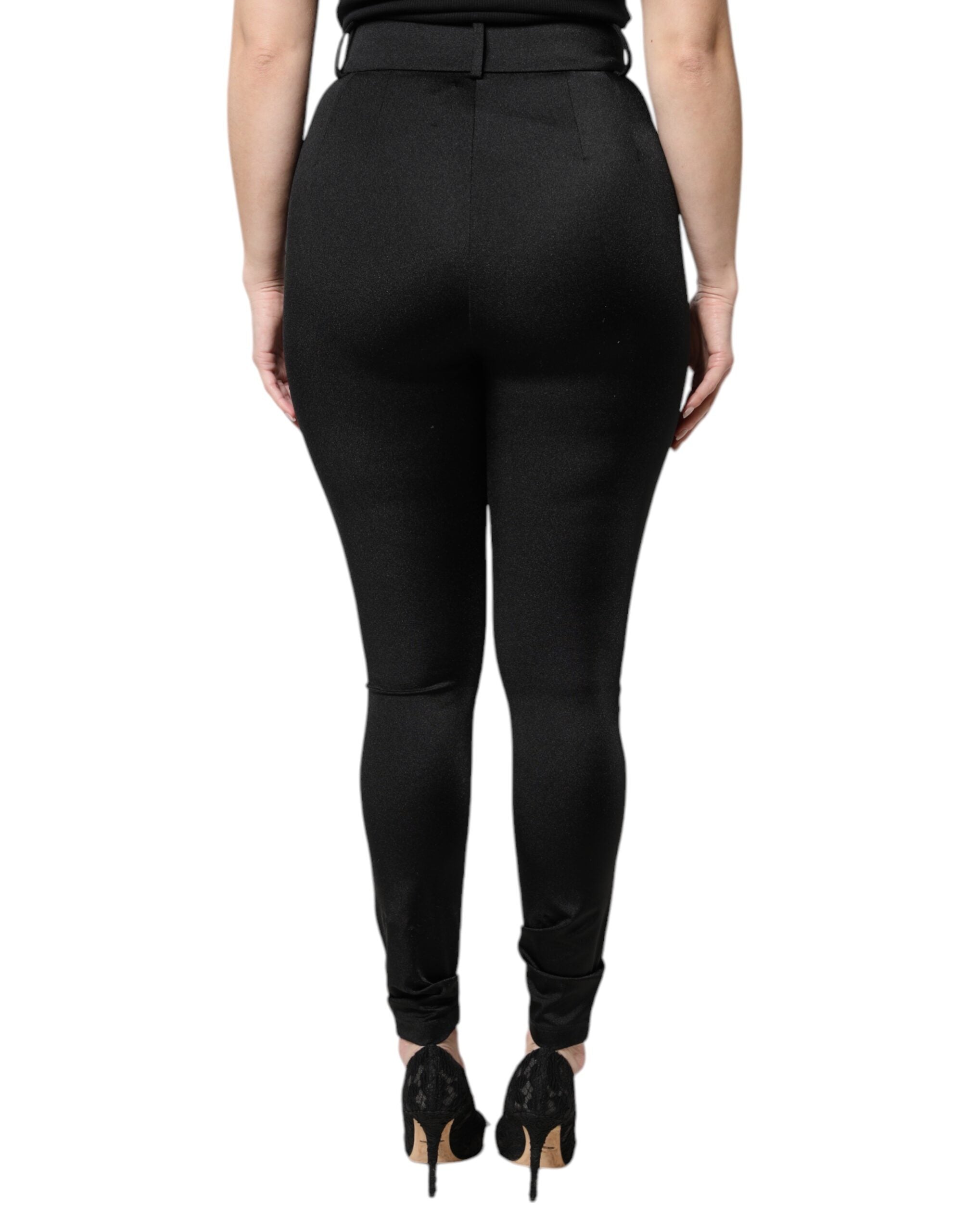 Schwarze High Waist Hose aus Nylon, schmale Passform