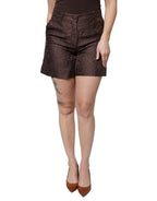 Mid Waist Mini Short aus braunem floralem Brokat