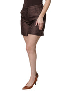 Mid Waist Mini Short aus braunem floralem Brokat