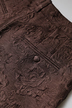 Mid Waist Mini Short aus braunem floralem Brokat