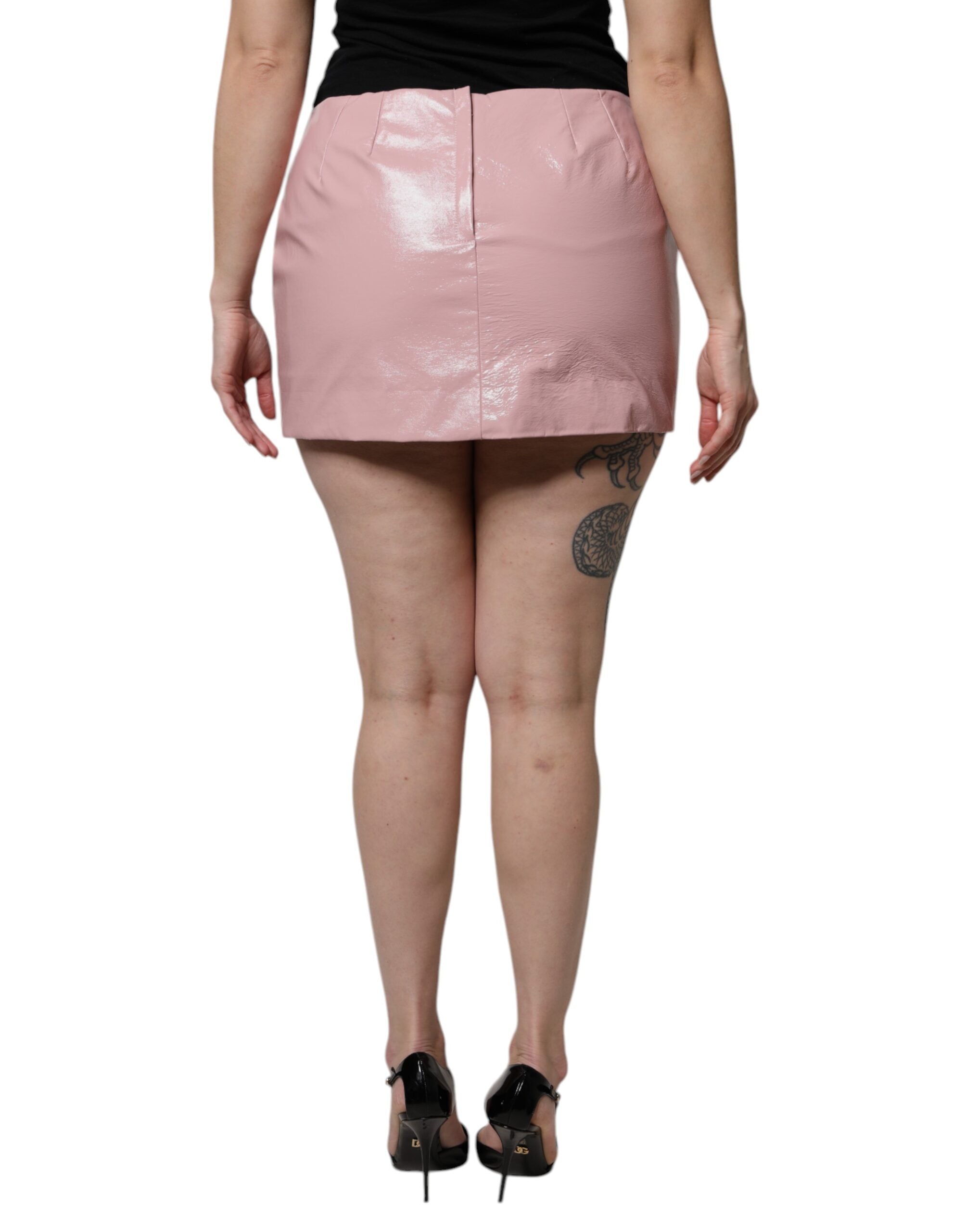 Gonna Mini Vita Alta in Cotone Rosa Lucido