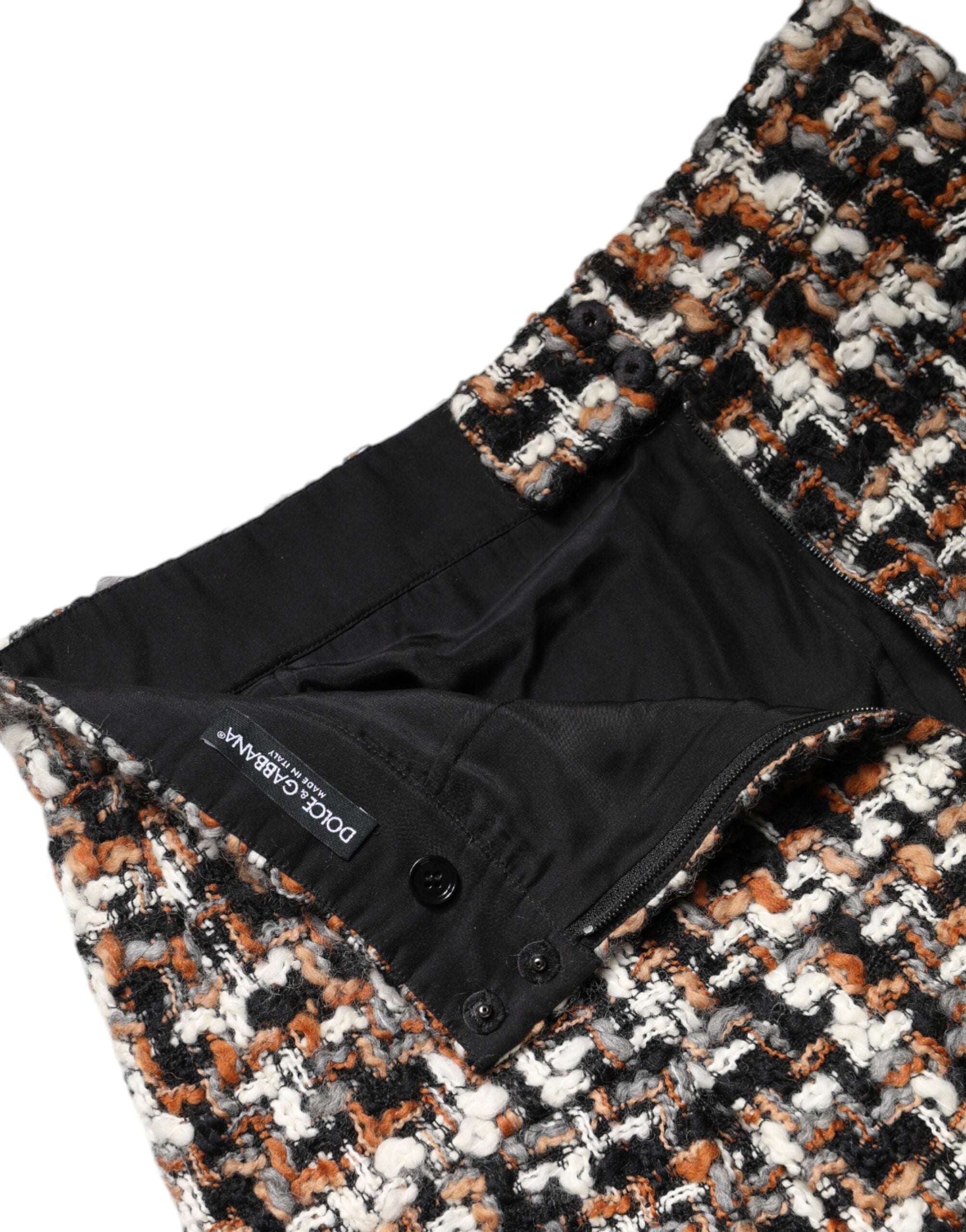 Mehrfarbiger High Waist Tweed-Minirock im Karomuster
